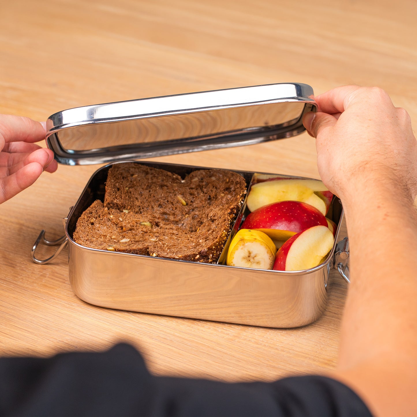 Grande boîte repas étanche en inox avec séparateur
