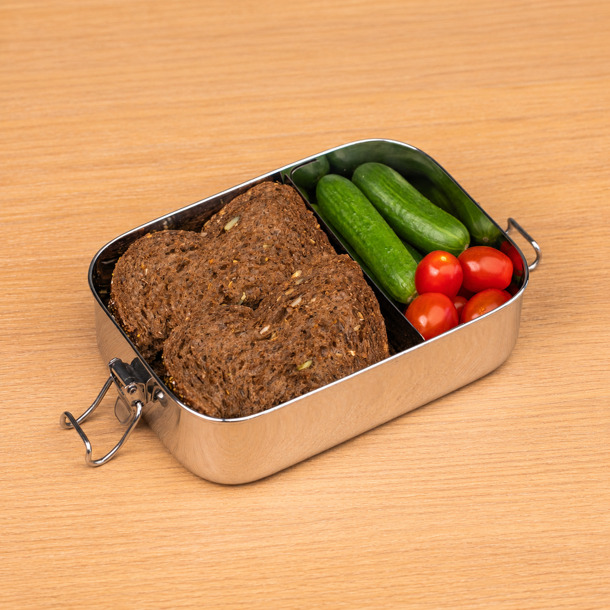 Grande boîte repas étanche en inox avec séparateur