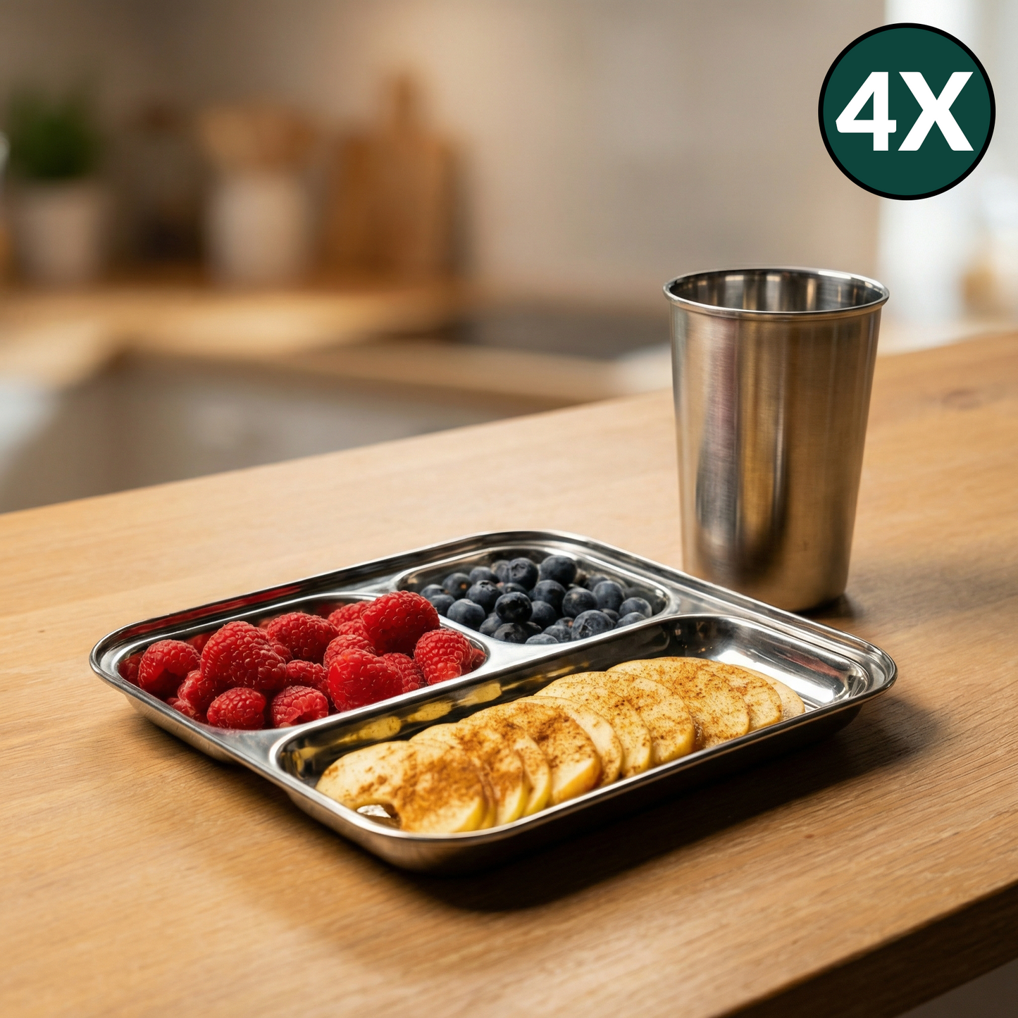 RVS Kinderborden met vakjes Vierkant