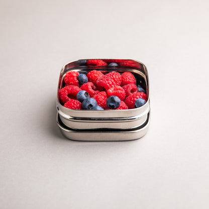 RVS fruitbakje gevuld met frambozen